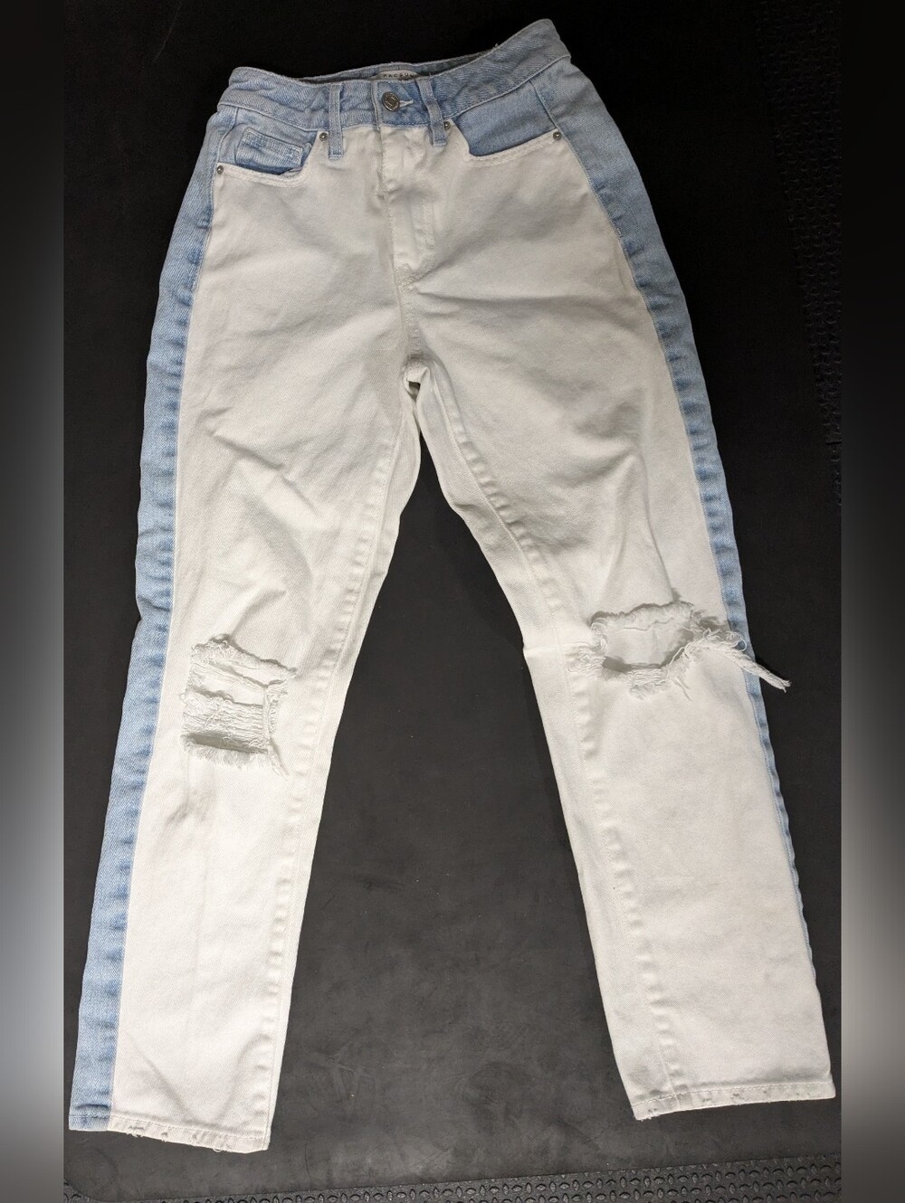 PacSun Mom Jean Two-Tone White and Light Blue Distressed Size 24